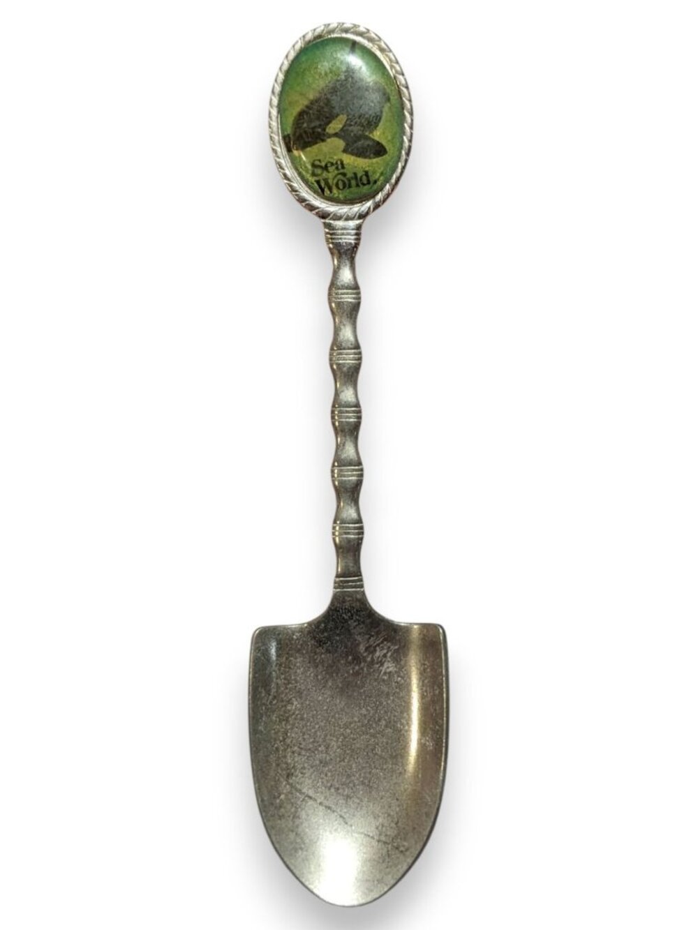 Vintage Retro Metal Silver Tone Sea World Orca Souvenir Spoon 4 1/2 Inch
